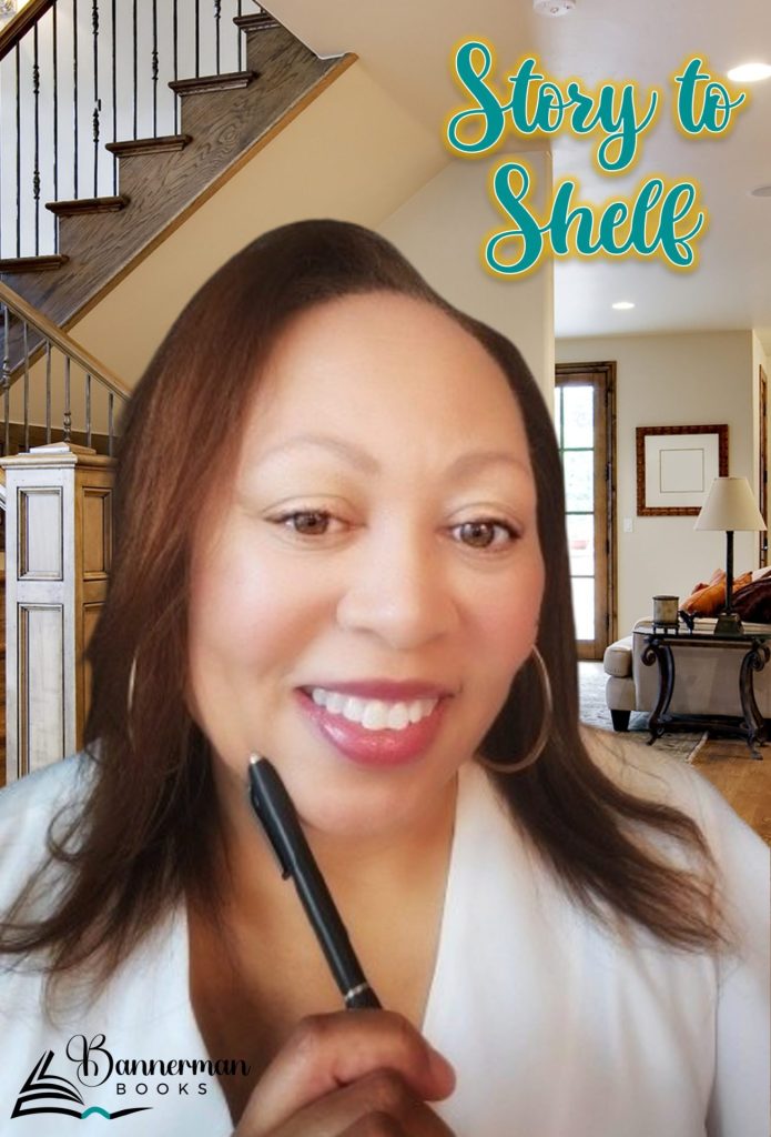 Author, Cheryl Bannerman, owner of Story to Shelf holding a pen to her chin.