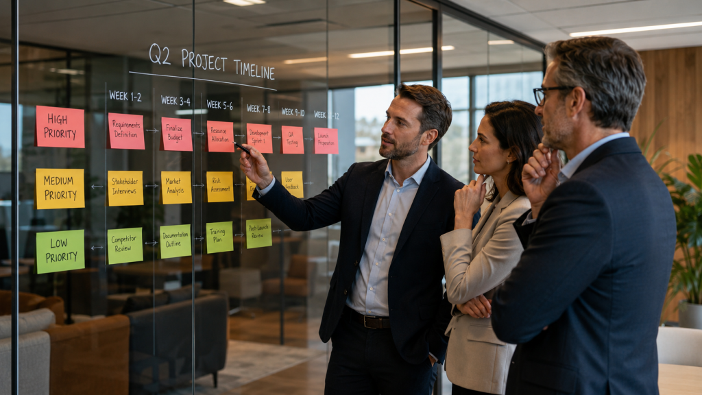 Professional team using soft skills to collaborate and solve problems